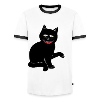 Halloween Chat Noir Chat Horreur effrayante - T-shirt contrasté Homme - blanc/noir - Devant - AI Model Female 172 light (172cm) & AI Model Male 178 dark (178cm)