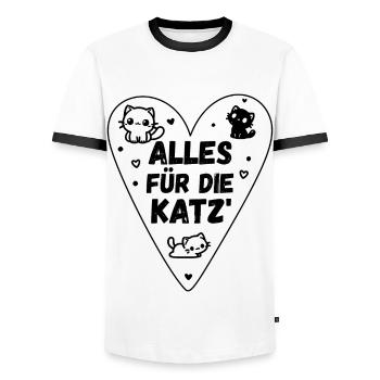 Drôle de chat disant coeur de chat - T-shirt contrasté Homme - blanc/noir - Devant - AI Model Female 172 light (172cm) & AI Model Male 178 dark (178cm)