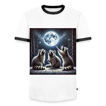 Mystical raccoons under a shining moon - Men's Ringer Shirt - white/black - Front - AI Model Female 172 light (172cm) & AI Model Male 178 dark (178cm)