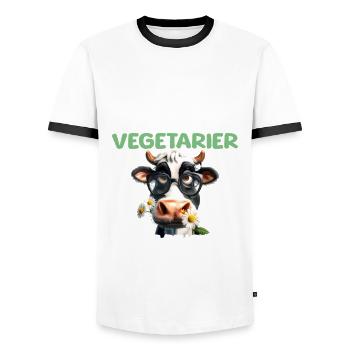 Second Hand Vegetarian - Men's Ringer Shirt - white/black - Front - AI Model Female 172 light (172cm) & AI Model Male 178 dark (178cm)