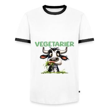 Second Hand Vegetarian - Men's Ringer Shirt - white/black - Front - AI Model Female 172 light (172cm) & AI Model Male 178 dark (178cm)