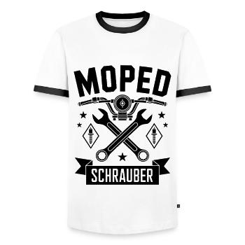 Moped Schrauber Mechaniker Mopedfahrer - Männer Kontrast-T-Shirt - Weiß/Schwarz - Vorne - AI Model Female 172 light (172cm) & AI Model Male 178 dark (178cm)