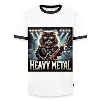Heavy Metal Cat with Guitar - Men's Ringer Shirt - white/black - Front - AI Model Female 172 light (172cm) & AI Model Male 178 dark (178cm)