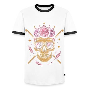 Knitting skull with crown and sunglasses - Men's Ringer Shirt - white/black - Front - AI Model Female 172 light (172cm) & AI Model Male 178 dark (178cm)