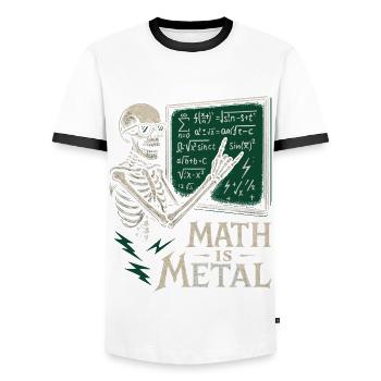 Math est une jupe de tableau noir squelette en métal - T-shirt contrasté Homme - blanc/noir - Devant - AI Model Female 172 light (172cm) & AI Model Male 178 dark (178cm)
