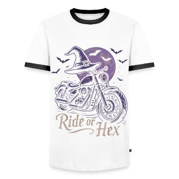 Balade de sorcière à moto à la pleine lune - T-shirt contrasté Homme - blanc/noir - Devant - AI Model Female 172 light (172cm) & AI Model Male 178 dark (178cm)