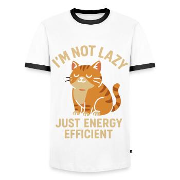 I'm Not Lazy Just Energy Saving Cat - Men's Ringer Shirt - white/black - Front - AI Model Female 172 light (172cm) & AI Model Male 178 dark (178cm)