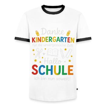 Thank you Kindergarten Hello School Enrollment - Men's Ringer Shirt - white/black - Front - AI Model Female 172 light (172cm) & AI Model Male 178 dark (178cm)