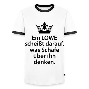 Löwe scheißt darauf was Schafe denken - Männer Kontrast-T-Shirt - Weiß/Schwarz - Vorne - AI Model Female 172 light (172cm) & AI Model Male 178 dark (178cm)