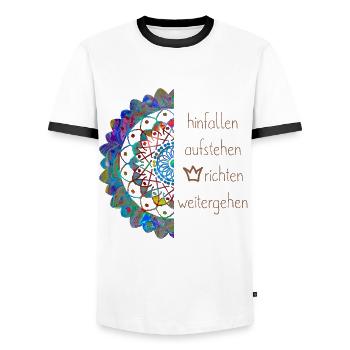 Hinfallen Aufstehen Krone richten Mandala Blume - Männer Kontrast-T-Shirt - Weiß/Schwarz - Vorne - AI Model Female 172 light (172cm) & AI Model Male 178 dark (178cm)