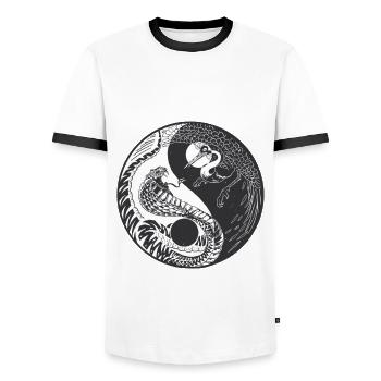 Ying Yang Crane Snake Chinese Symbol - Men's Ringer Shirt - white/black - Front - AI Model Female 172 light (172cm) & AI Model Male 178 dark (178cm)