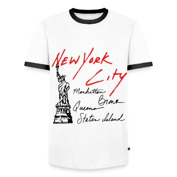 New York City NYC USA Quartiers Statue Liberté - T-shirt contrasté Homme - blanc/noir - Devant - AI Model Female 172 light (172cm) & AI Model Male 178 dark (178cm)