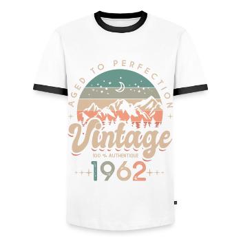 1962 Vintage anniversaire 60 ans - T-shirt contrasté Homme - blanc/noir - Devant - AI Model Female 172 light (172cm) & AI Model Male 178 dark (178cm)