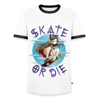 Skate or Die Skateboarder Anime Girl - T-shirt contrasté Homme - blanc/noir - Devant - AI Model Female 172 light (172cm) & AI Model Male 178 dark (178cm)