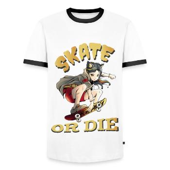 Skate oder stirb Skateboarder Anime Mädchen - Männer Kontrast-T-Shirt - Weiß/Schwarz - Vorne - AI Model Female 172 light (172cm) & AI Model Male 178 dark (178cm)