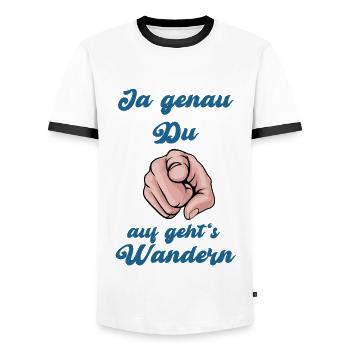 Auf geht's wandern lustiger Spruch für Wanderer - Männer Kontrast-T-Shirt - Weiß/Schwarz - Vorne - AI Model Female 172 light (172cm) & AI Model Male 178 dark (178cm)