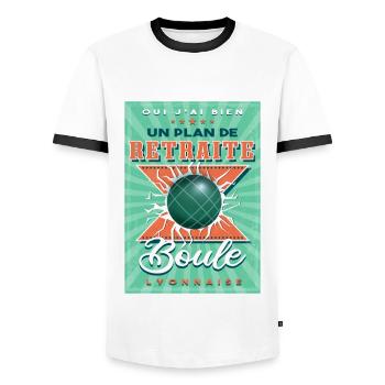 Boule Lyonnaise Retraite - T-shirt contrasté Homme - blanc/noir - Devant - AI Model Female 172 light (172cm) & AI Model Male 178 dark (178cm)
