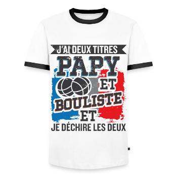 Papy Et Bouliste Humour Homme Boccia - T-shirt contrasté Homme - blanc/noir - Devant - AI Model Female 172 light (172cm) & AI Model Male 178 dark (178cm)