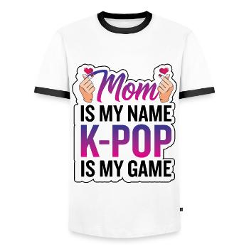 Maman Kpop humoristique - T-shirt contrasté Homme - blanc/noir - Devant - AI Model Female 172 light (172cm) & AI Model Male 178 dark (178cm)