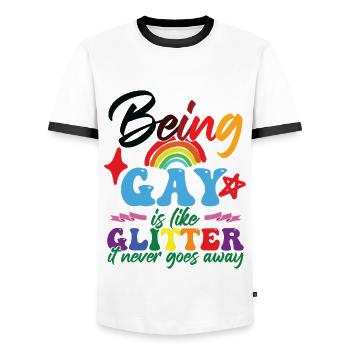 Being Gay - Men's Ringer Shirt - white/black - Front - AI Model Female 172 light (172cm) & AI Model Male 178 dark (178cm)