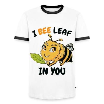 I Bee Leaf In You Cute Bumblebee - Men's Ringer Shirt - white/black - Front - AI Model Female 172 light (172cm) & AI Model Male 178 dark (178cm)