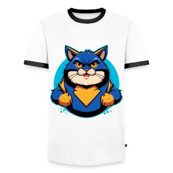 Chat super-héros - T-shirt contrasté Homme - blanc/noir - Devant - AI Model Female 172 light (172cm) & AI Model Male 178 dark (178cm)