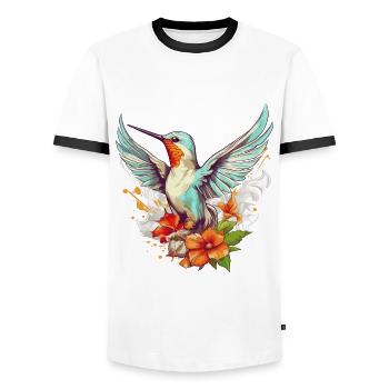 Hummingbird Flowers Bird Animal Art Watercolor Colorful - Men's Ringer Shirt - white/black - Front - AI Model Female 172 light (172cm) & AI Model Male 178 dark (178cm)