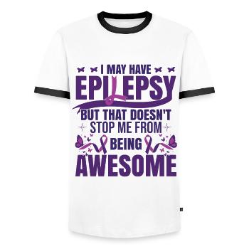 I May Have Epilepsy - Men's Ringer Shirt - white/black - Front - AI Model Female 172 light (172cm) & AI Model Male 178 dark (178cm)