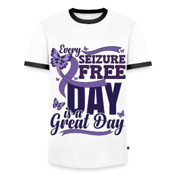 Epilepsy Quote Seizure - Men's Ringer Shirt - white/black - Front - AI Model Female 172 light (172cm) & AI Model Male 178 dark (178cm)