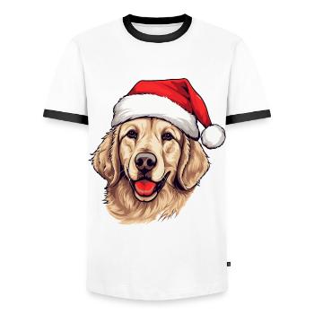 Golden Retriever Dog Christmas - Men's Ringer Shirt - white/black - Front - AI Model Female 172 light (172cm) & AI Model Male 178 dark (178cm)