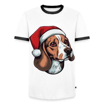 Beagle chien portrait Noël - T-shirt contrasté Homme - blanc/noir - Devant - AI Model Female 172 light (172cm) & AI Model Male 178 dark (178cm)
