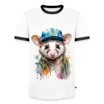Opossum Snapback Cap Cool Tier Design Print - Men's Ringer Shirt - white/black - Front - AI Model Female 172 light (172cm) & AI Model Male 178 dark (178cm)