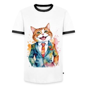 Cat Suit Colorful Funny Funny Animal Design Print - Men's Ringer Shirt - white/black - Front - AI Model Female 172 light (172cm) & AI Model Male 178 dark (178cm)