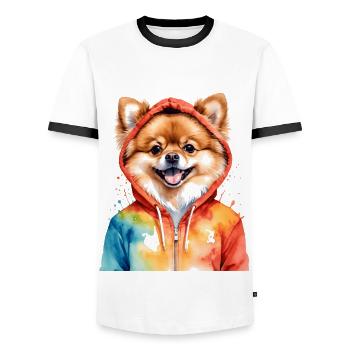 Pomeranian Pomeranian Pomeranian Hoodie Dog Print - Men's Ringer Shirt - white/black - Front - AI Model Female 172 light (172cm) & AI Model Male 178 dark (178cm)