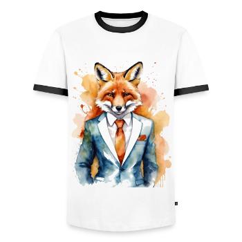 Fuchs Anzug Bunt Tier Design Print - Männer Kontrast-T-Shirt - Weiß/Schwarz - Vorne - AI Model Female 172 light (172cm) & AI Model Male 178 dark (178cm)