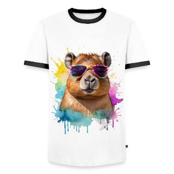 Capybara Sonnenbrille Capy Bunt Tier Design Print - Männer Kontrast-T-Shirt - Weiß/Schwarz - Vorne - AI Model Female 172 light (172cm) & AI Model Male 178 dark (178cm)