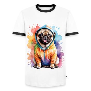 Pug Hoodie Dog Colorful Funny Animal Design Print - Men's Ringer Shirt - white/black - Front - AI Model Female 172 light (172cm) & AI Model Male 178 dark (178cm)
