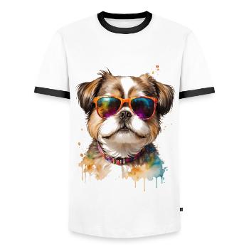 Shih Tzu Sonnenbrille Hund Lustig Tier Print - Männer Kontrast-T-Shirt - Weiß/Schwarz - Vorne - AI Model Female 172 light (172cm) & AI Model Male 178 dark (178cm)