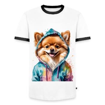 Pomeranian Pomeranian Pomeranian Hoodie Dog Print - Men's Ringer Shirt - white/black - Front - AI Model Female 172 light (172cm) & AI Model Male 178 dark (178cm)