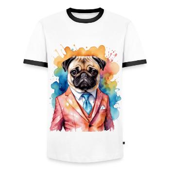 Carlin Costume Chien Coloré Drôle Animal Design Imprimer - T-shirt contrasté Homme - blanc/noir - Devant - AI Model Female 172 light (172cm) & AI Model Male 178 dark (178cm)