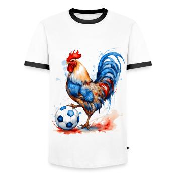 Coq Football Coloré France Animal Design Imprimer - T-shirt contrasté Homme - blanc/noir - Devant - AI Model Female 172 light (172cm) & AI Model Male 178 dark (178cm)