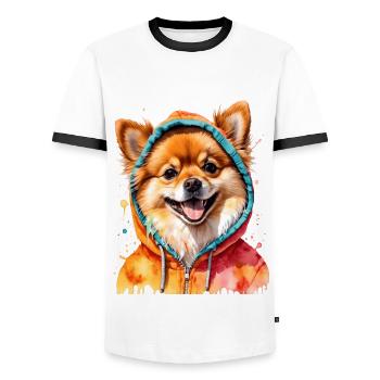 Pomeranian Pomeranian Pomeranian Hoodie Dog Print - Men's Ringer Shirt - white/black - Front - AI Model Female 172 light (172cm) & AI Model Male 178 dark (178cm)