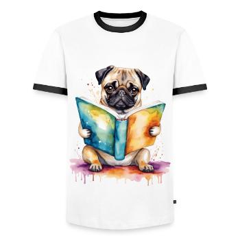 Carlin lecture livre chien coloré drôle animal design imprimer - T-shirt contrasté Homme - blanc/noir - Devant - AI Model Female 172 light (172cm) & AI Model Male 178 dark (178cm)