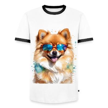 Pomeranian Pomeranian Sunglasses Dog Print - Men's Ringer Shirt - white/black - Front - AI Model Female 172 light (172cm) & AI Model Male 178 dark (178cm)