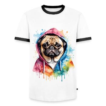 Pug Hoodie Dog Colorful Funny Animal Design Print - Men's Ringer Shirt - white/black - Front - AI Model Female 172 light (172cm) & AI Model Male 178 dark (178cm)