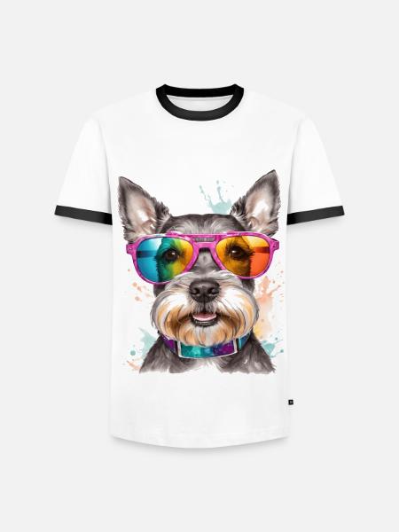 Dværg Schnauzer solbriller Hund sjovt dyreprint - Herre kontrast-T-shirt - hvid/sort