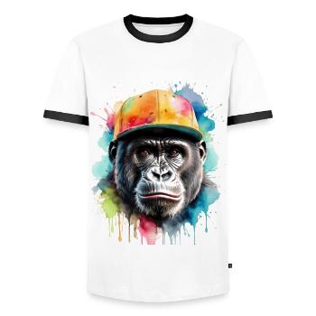 Gorille Snapback Cap Monkey Cool Animal Design Print - T-shirt contrasté Homme - blanc/noir - Devant - AI Model Female 172 light (172cm) & AI Model Male 178 dark (178cm)
