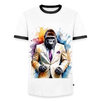 Gorilla Anzug Affe Bunt Tier Design Print - Männer Kontrast-T-Shirt - Weiß/Schwarz - Vorne - AI Model Female 172 light (172cm) & AI Model Male 178 dark (178cm)