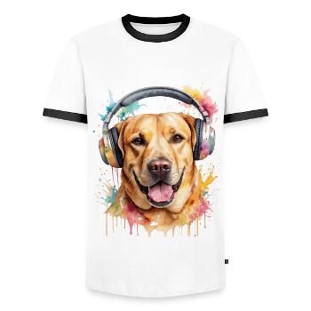 Labrador Retriever Kopfhörer Hund Tier Print - Männer Kontrast-T-Shirt - Weiß/Schwarz - Vorne - AI Model Female 172 light (172cm) & AI Model Male 178 dark (178cm)