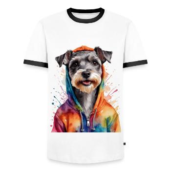 Zwergschnauzer Hoodie Hund Lustig Tier Print - Männer Kontrast-T-Shirt - Weiß/Schwarz - Vorne - AI Model Female 172 light (172cm) & AI Model Male 178 dark (178cm)